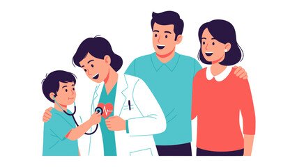 Fototapeta premium Doctor and Patient: A touching scene depicts a family's visit to the doctor, highlighting care. A child experiences the friendly and reassuring presence of a doctor.