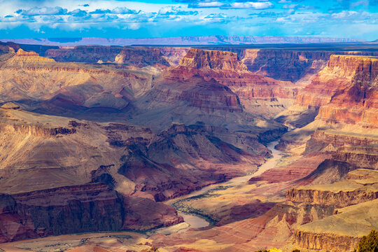scenic view to south rim ogf Grand canyon with river Colorado