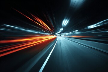 A dynamic long exposure of city traffic with fast-moving light streaks and blurred racing car effects.