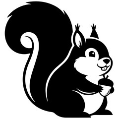 Black and White Squirrel Holding Acorn Logo - Cute Cartoon Animal Icon for Branding