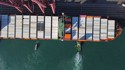 Port with cargo ship and containers Import and export