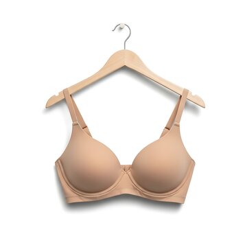 A beige strapless bra with lace detailing and a hook and eye closure