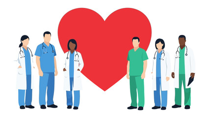 Healthcare Heart Team: A dedicated medical team stands united, a symbol of care, love, and compassion. Each individual contributes to a collective mission of health and healing. © Abu