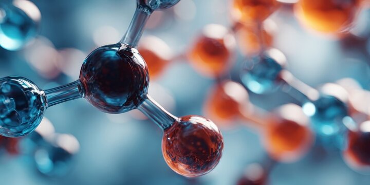 Scientific 3D Molecule Illustration with Digital Elements and Holiday Accents