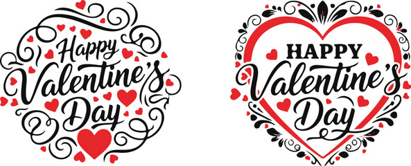 Ultimate Valentine's Day Design Megapack  Featuring Elegant Floral Heart Frames, Modern Coffee and Space-Themed Badges, Whimsical Cupids, and Vibrant Red "Always & Forever" Vector Illustrations