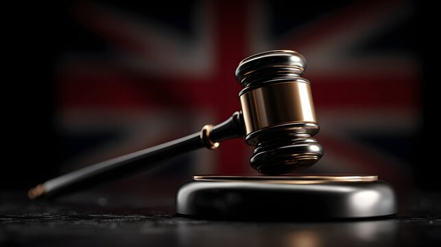 Judge gavel symbolizing British justice system law court authority legal concept United Kingdom background symbolism