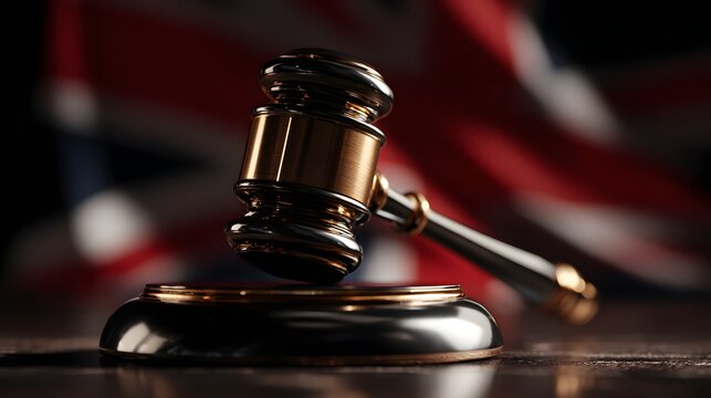 Judge gavel symbolizing British justice system law court authority legal concept United Kingdom background symbolism