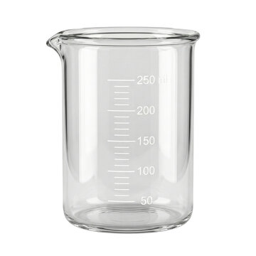 Graduated glass laboratory beaker 250ml on transparent background