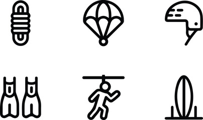 Adventure Sports and Outdoor Activity Line Icon Set