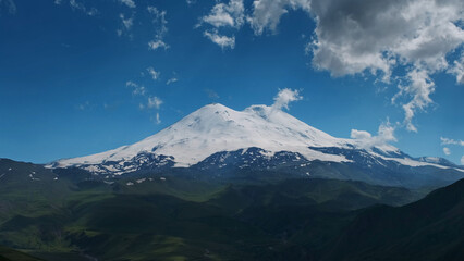 Fototapeta premium Mount Elbrus and clouds Caucasus mountains