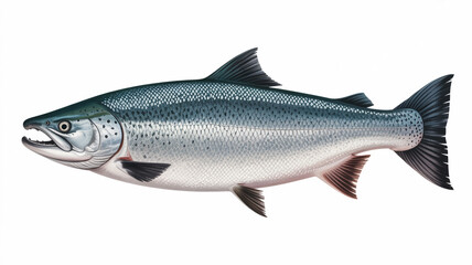Obraz premium A large, sleek salmon fish with a silver body and pinkish fins swimming in clear water