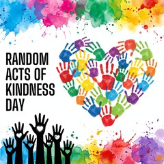 Colorful Handprints Heart for Random Acts of Kindness Day - Diversity and Charity Concept Background