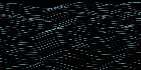 Naklejka premium Flowing dot particles wave pattern in blue green gradient colors. Cyber data particles. Modern technology background. A Calming Visualization Of Data In Motion. Big data stream. neon light colours