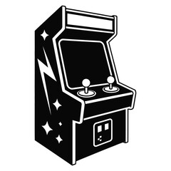 Arcade game machine icon illustration, retro video gaming cabinet with joystick and buttons, entertainment and nostalgia concept © muhammad