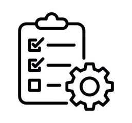 Clipboard with checklist and gear icon for task management and business process optimization. Vector illustration.