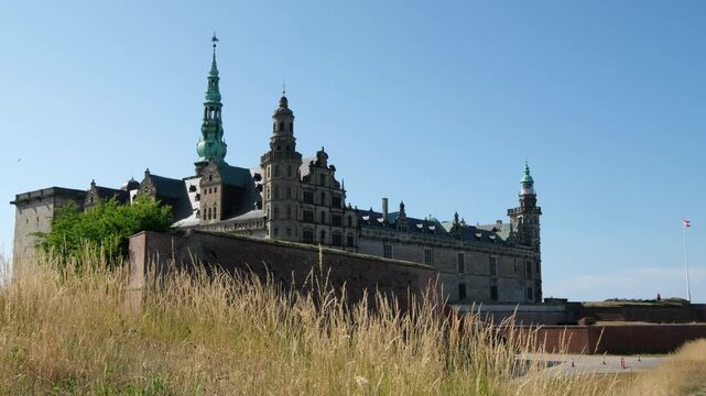Helsing&oslash;r, Denmark - February 8, 2026: Kronborg Castle: Epic Fortress in Denmark under Clear Blue Sky