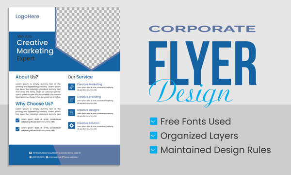 Corporate Business Flyer Template Design with Blue Accents
