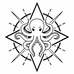 Octopus Geometric Line Art Emblem Illustration