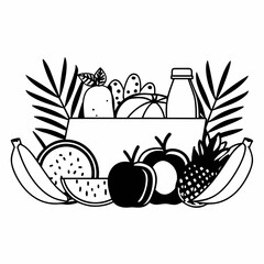 Fruit Basket Line Art Coloring Page