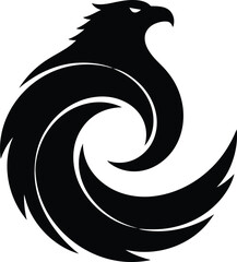 Majestic Eagle Silhouette Twirling in Dynamic Swirl Motion, Symbolizing Freedom and Power in a Stunning Black Illustration