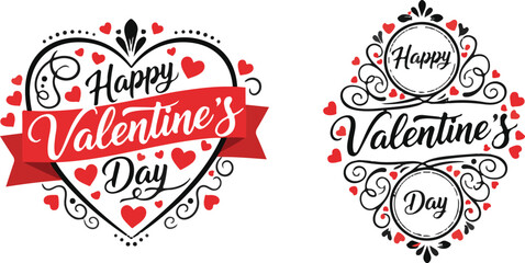 Premium Valentine's Day Graphic Megapack Extensive Collection of Black and White and Color Assets Featuring Elegant Script, Modern Badges, Playful Cupid Mascots, and Ornate Floral Heart Frames.