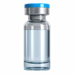 Fototapeta premium 3D render of clear glass medical vial with blue cap and liquid solution, pharmaceutical vaccine bottle mockup, isolated on transparent background.