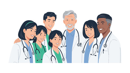 Healthcare Heroes: A close-knit team of dedicated doctors and medical professionals stands united, radiating warmth and expertise, embodying the spirit of healthcare and patient well-being. © Atiya