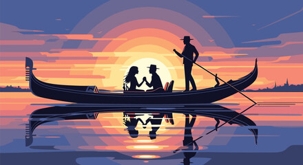 Romantic couple in a gondola during sunset © Gimhana