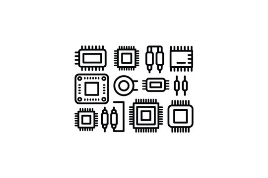 Microchip icon set for electronic design and technology applications