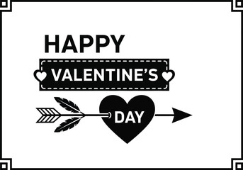 Obraz premium A graphic design features the word happy above a heart shaped banner and an arrow pierced heart celebrating valentine s day