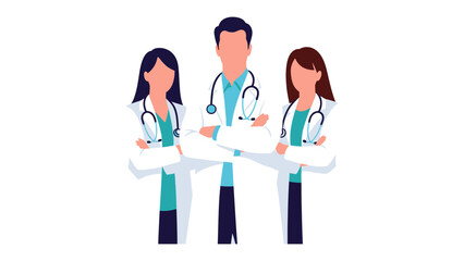 Medical Professionals Team: A team of dedicated medical professionals, in pristine white coats and equipped with stethoscopes, stands united, representing healthcare excellence and compassion.  © FARHANA