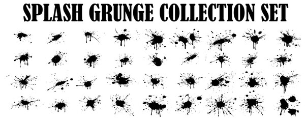 Fototapeta na wymiar Black ink paint spots. Drops texture isolated on white background. Set for grunge splash textures. Vector illustration.