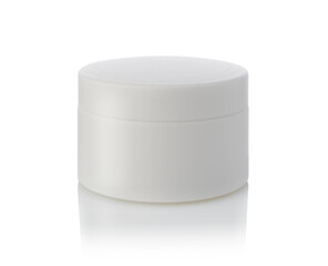 Plasic white cream jar isolated on white.