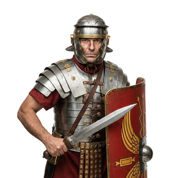 Waist Up Portrait of Roman Legionary with Lorica Segmentata, Scutum  and Gladius transparent background