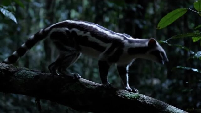 Rare Banded Palm Civet in its Natural Habitat at Night.