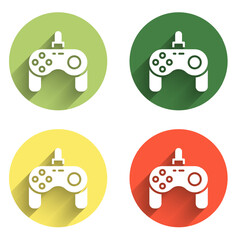 Set Gamepad icon isolated with long shadow background. Game controller. Color circle button. Vector © Vadim