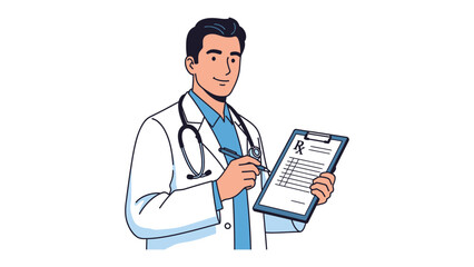 Doctor with prescription: A skilled and confident doctor, stethoscope around neck, meticulously reviews a prescription, embodying professional care and medical expertise. 
