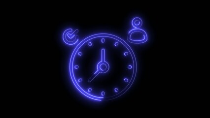 Purple Neon Alarm Clock with Checkmark and Person Icon glowing light