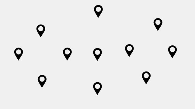  Abstract animation video Black Location Pins on Light Gray Background map marker icon animation video. 