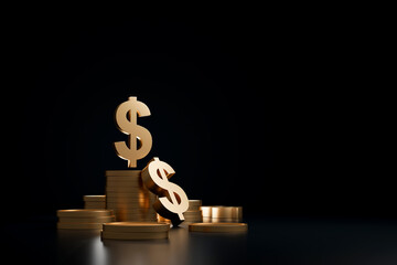 Investment Growth Concept with Dollar Symbol, Gold Coins, Interest Rate Icons and Rising Arrow