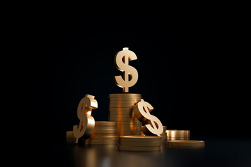 Investment Growth Concept with Dollar Symbol, Gold Coins, Interest Rate Icons and Rising Arrow