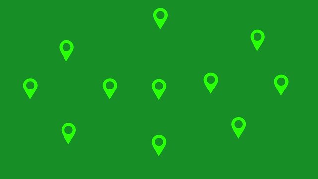  Abstract animation video Scattered Green Location Pins on Green Background map marker icon animation video. 