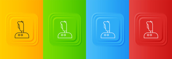 White Joystick for arcade machine icon isolated on colorful background. Joystick gamepad. Set icons in square buttons. Vector © Vadim