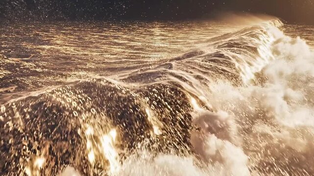 A large wave crashes over rows of computer codes on a digital screen
