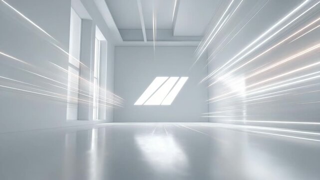 Modern empty room with white walls and sunlight shining through windows