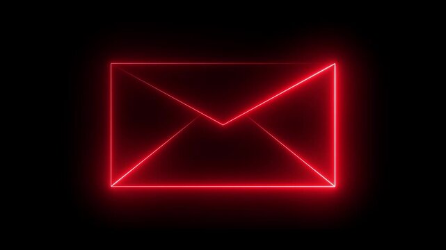 Red Neon Envelope Glowing on Black Background Abstract Communication Symbol mail message email
