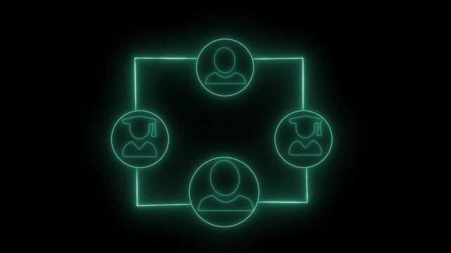 Interconnected user icons in education and collaboration animation