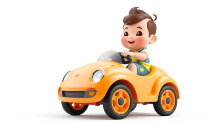 Fototapeta premium Cute 3D Little Kid Driving a Toy Car