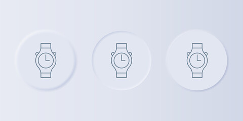 Fototapeta premium Grey Wrist watch icon isolated on grey background. Wristwatch icon. Set icons in square buttons. Vector