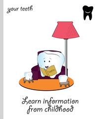 Funny teeth vector reads a book to babies' teeth.eps
